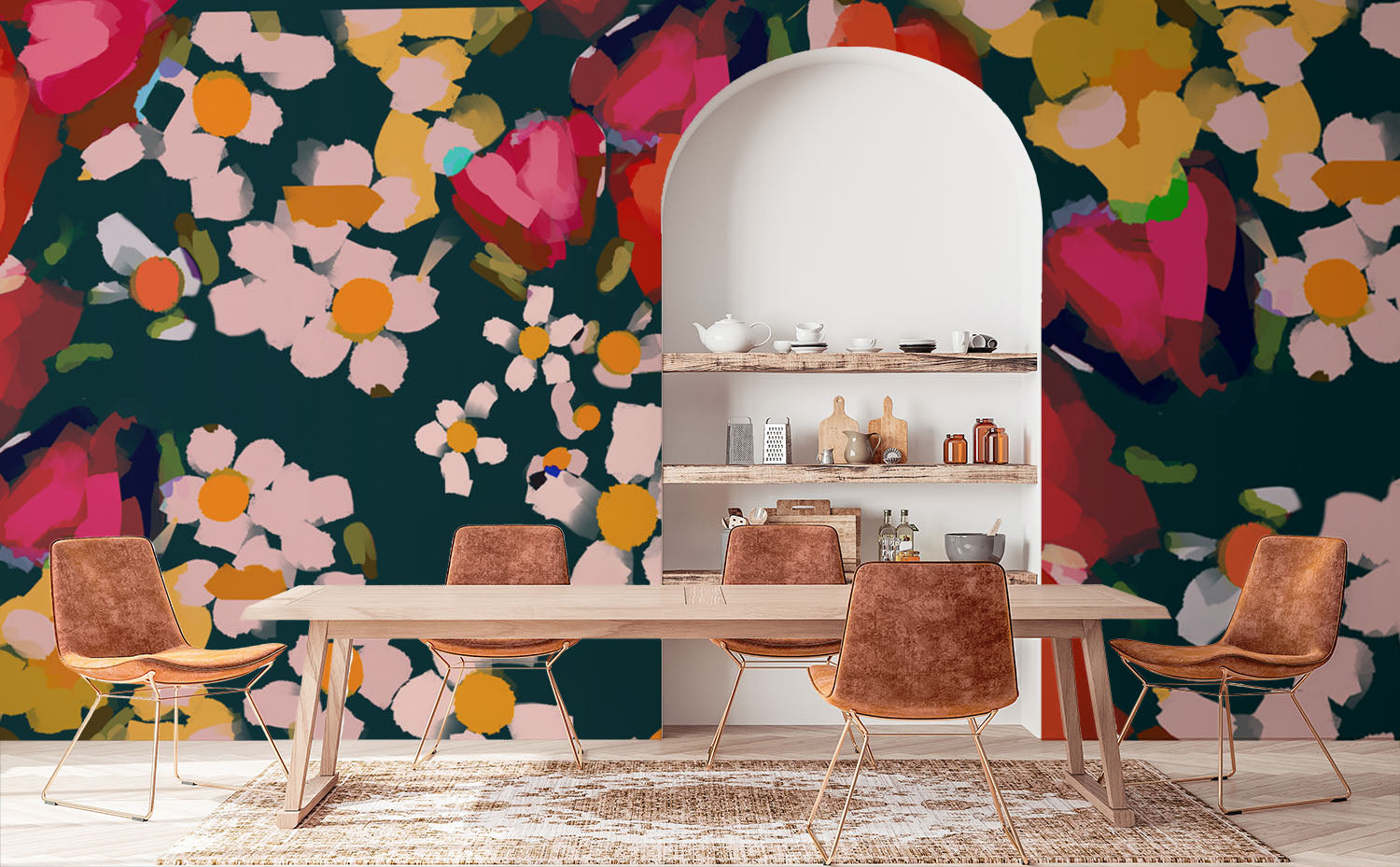Flora in Dark Teal Made to Measure Mural – Black Crow Studios