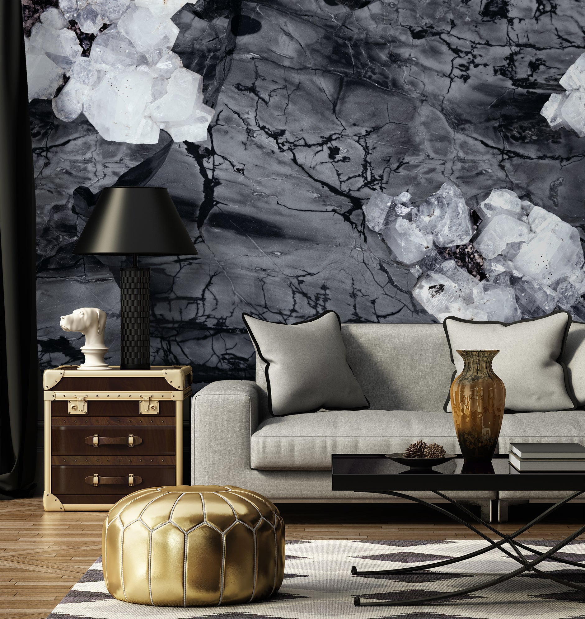 Image of Apophyllite + Jasper in Noir Made to Measure Mural