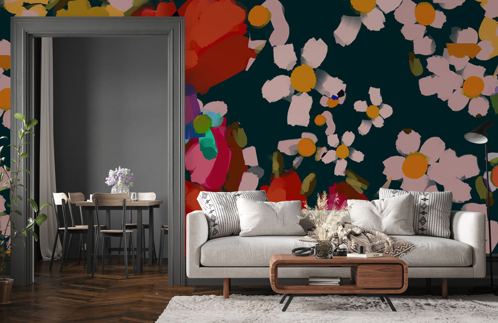 Flora in Dark Teal Made to Measure Mural