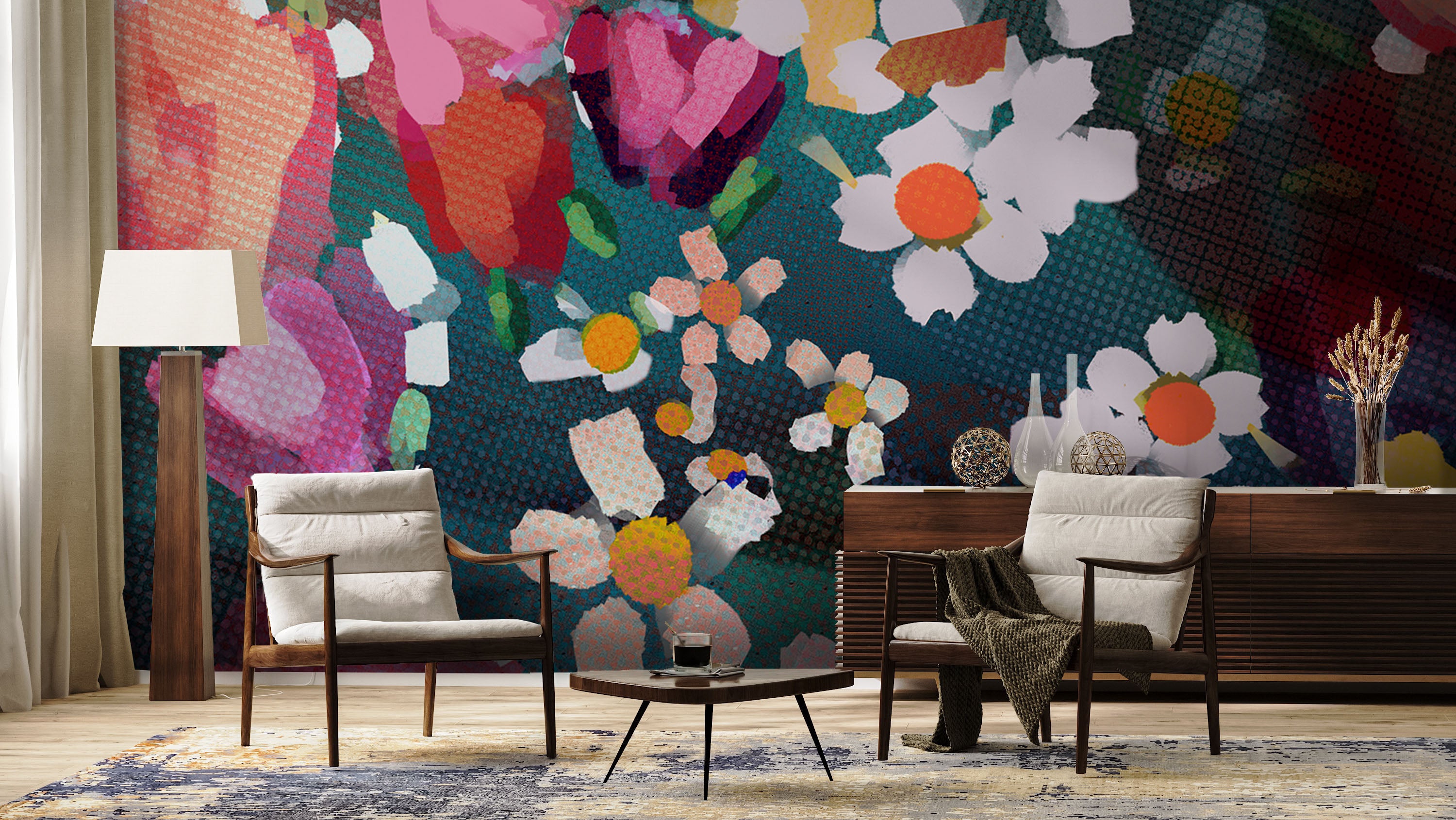 Image of Flora in Teal Made to Measure Mural