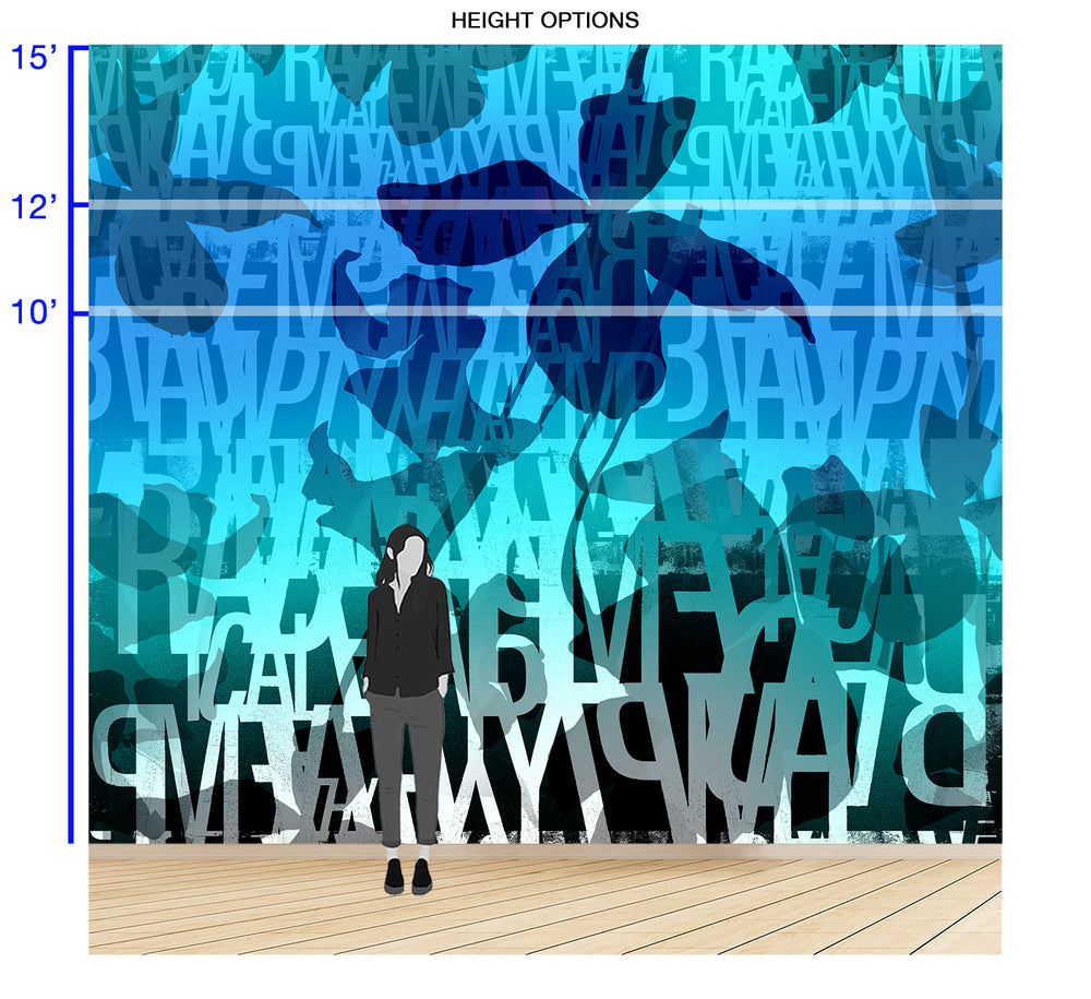 Reimagine in Cyan - Wallpaper Mural - Quick Ship