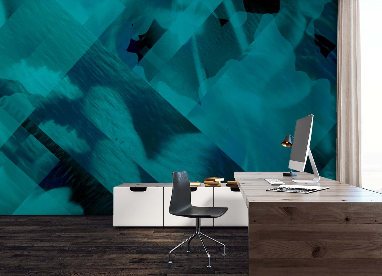 Image of Floret Askew in Teal Made to Measure Mural