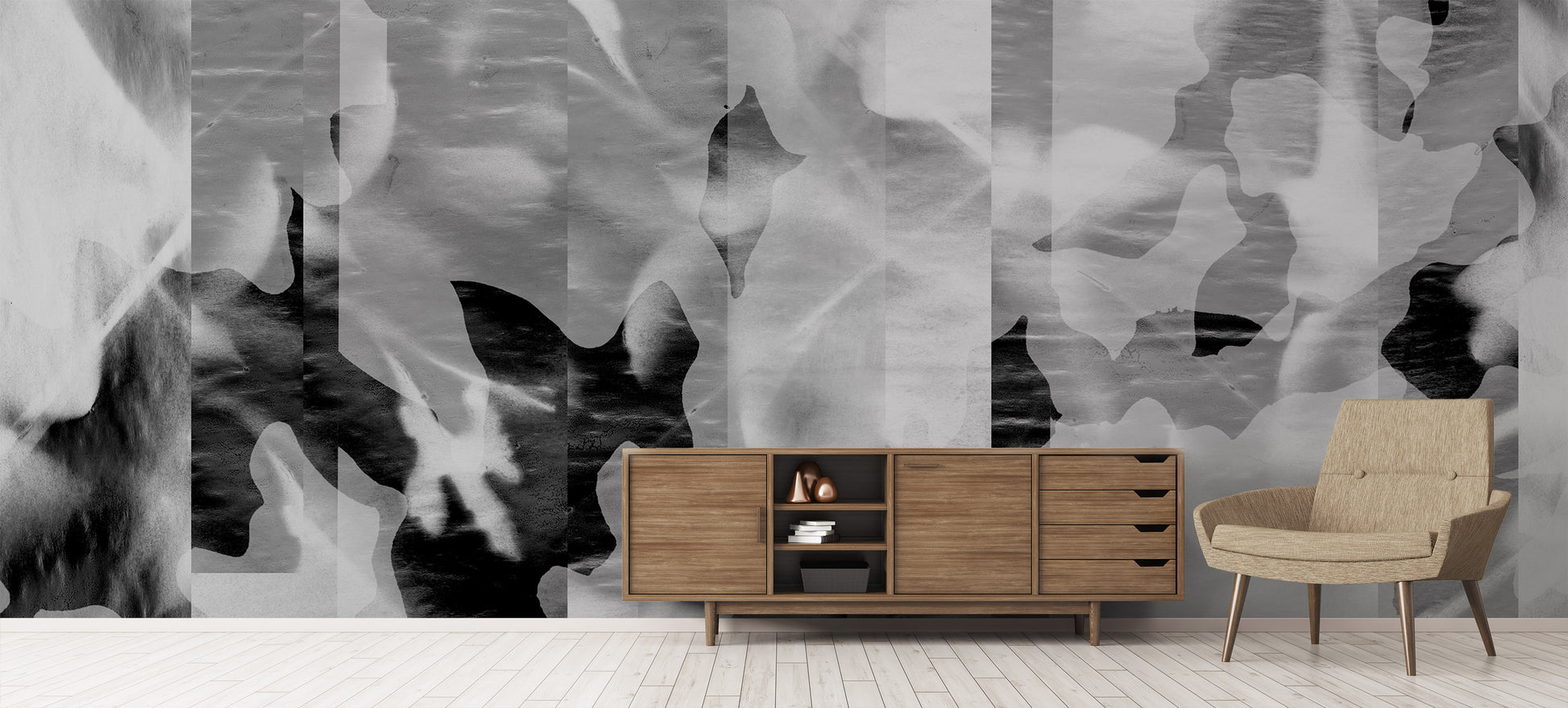 Floret Stripe in Black + White Made to Measure Mural