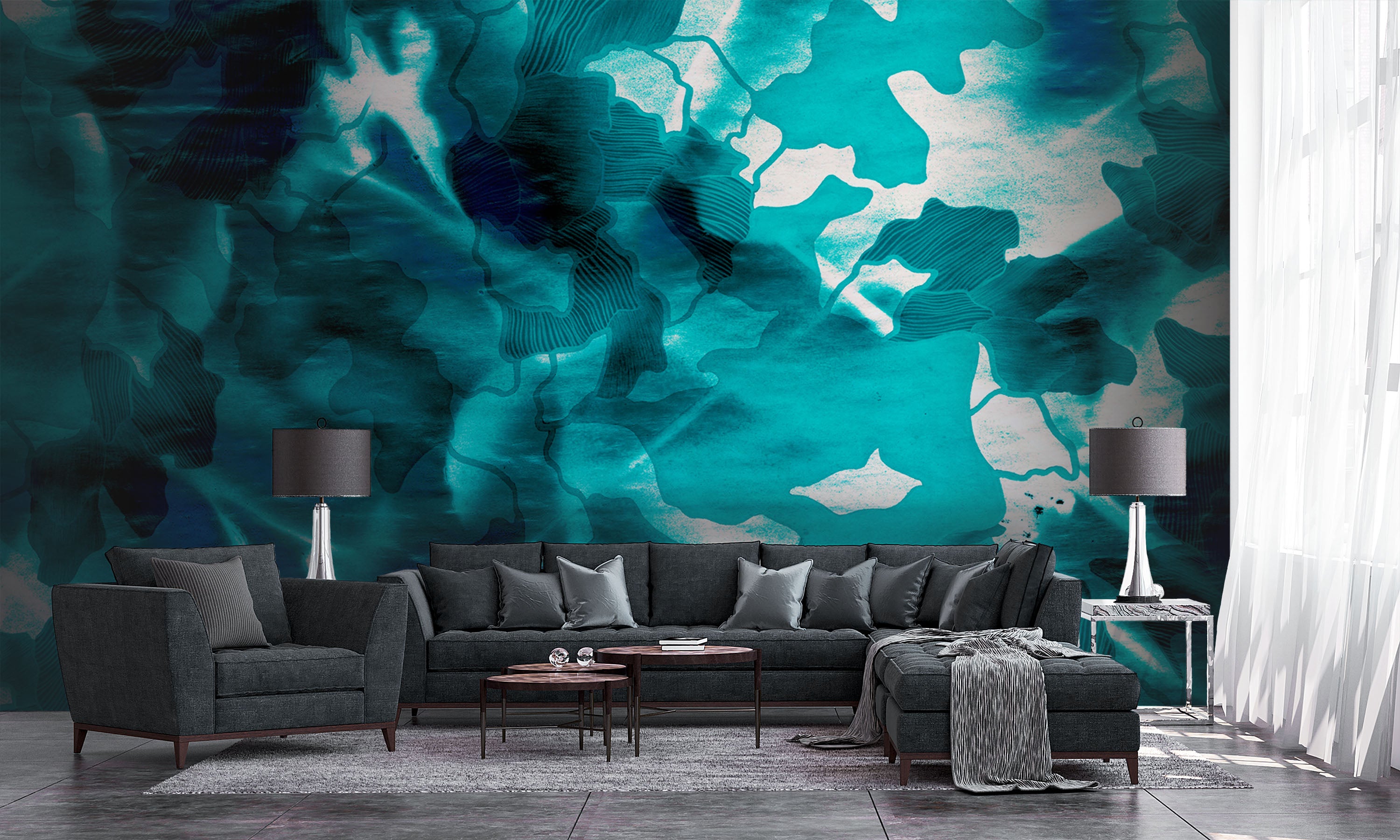 Floret in Teal Made to Measure Mural – Black Crow Studios