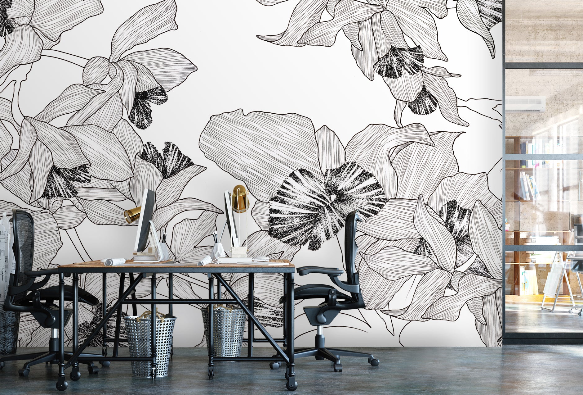 Image of Florets in Black & White Made to Measure Mural