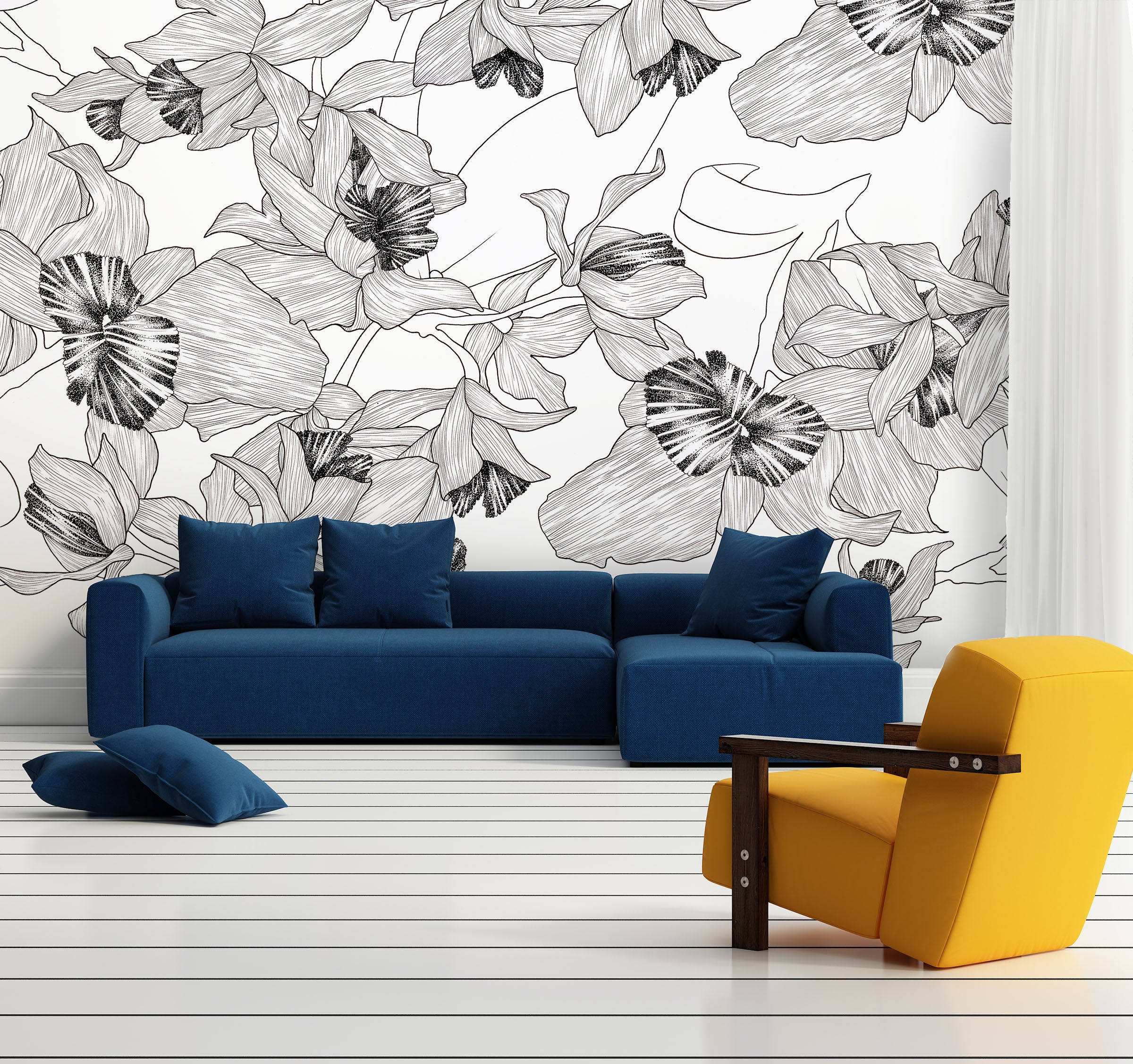 Image of Florets in Black & White Made to Measure Mural
