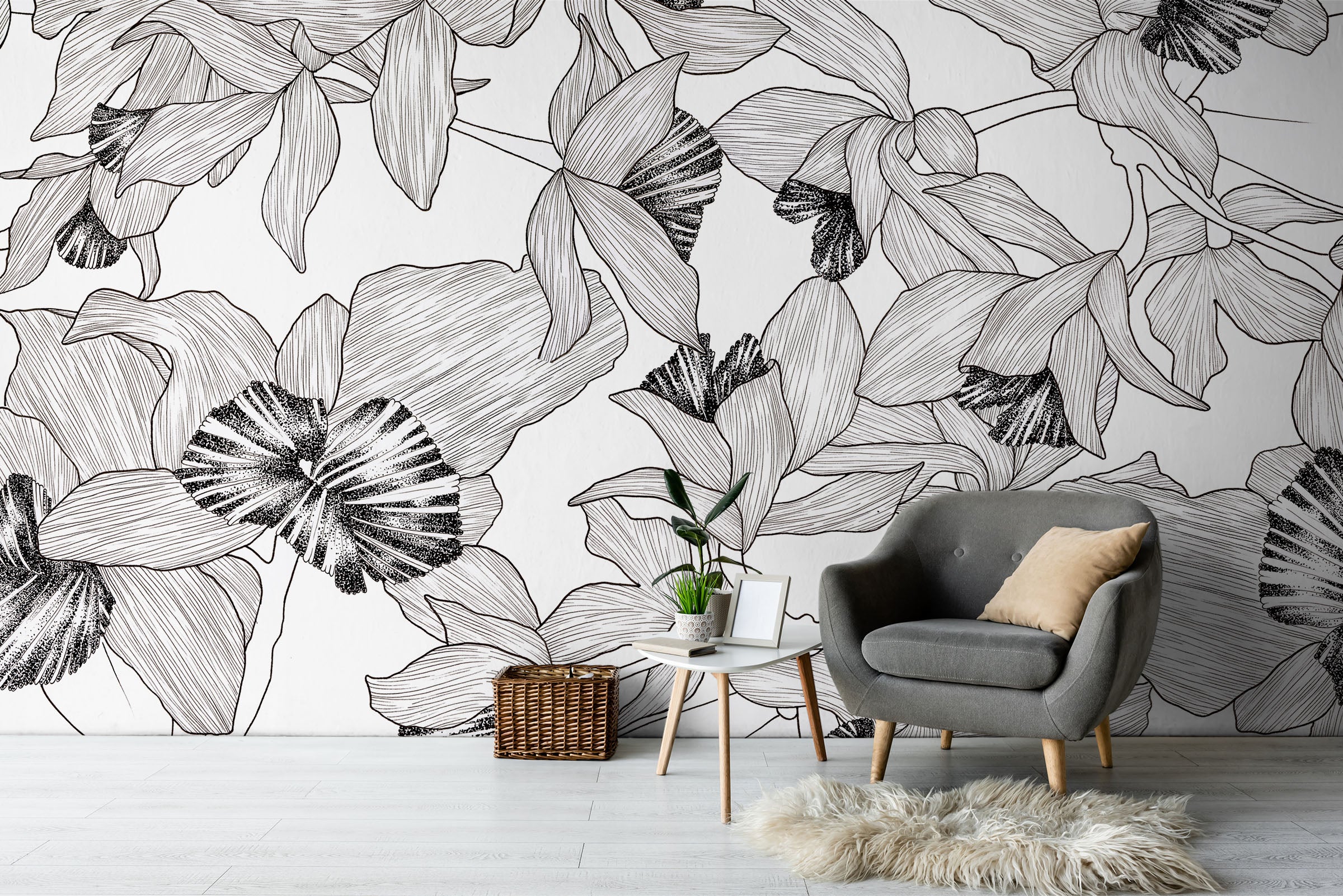 Image of Florets in Black & White Made to Measure Mural