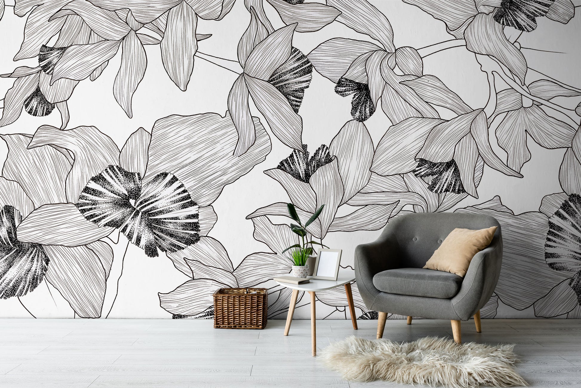 Florets in Black & White Made to Measure Mural