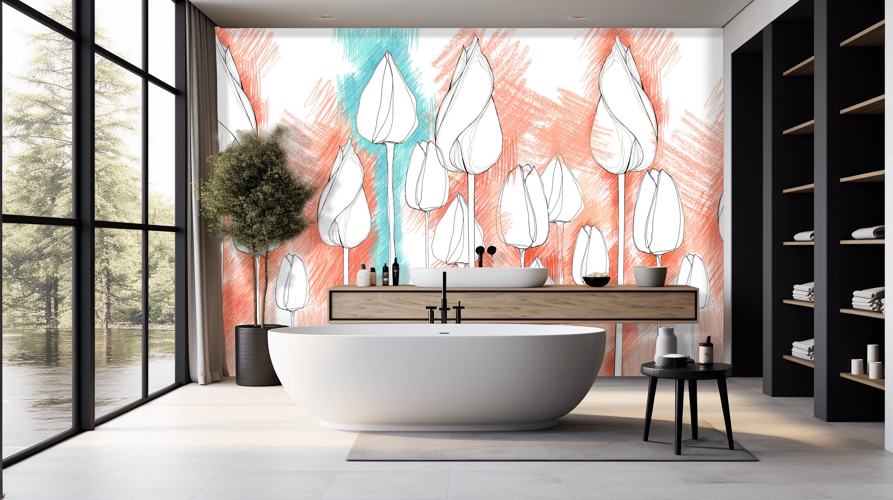 Image of Matriarchy in Coral - Wallpaper Mural - Quick Ship