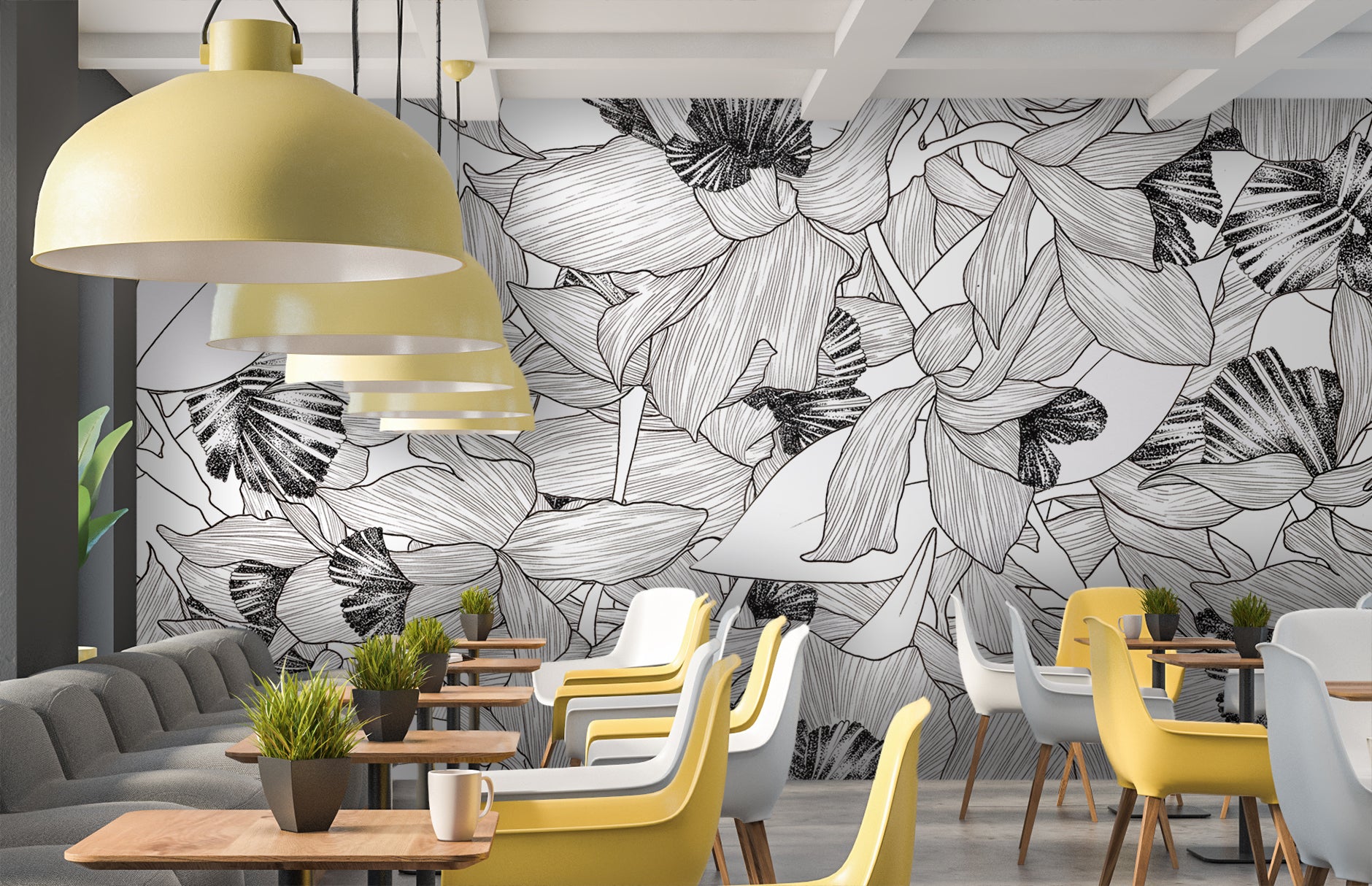 Night Blossom in Black & White Made to Measure Mural