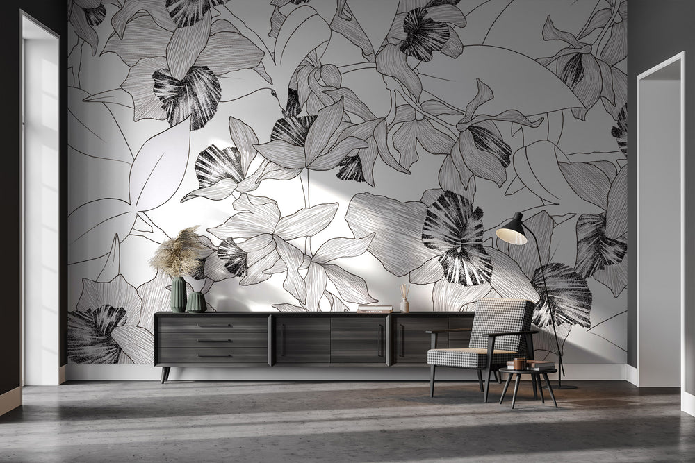 Night Blossom in Black & White Made to Measure Mural