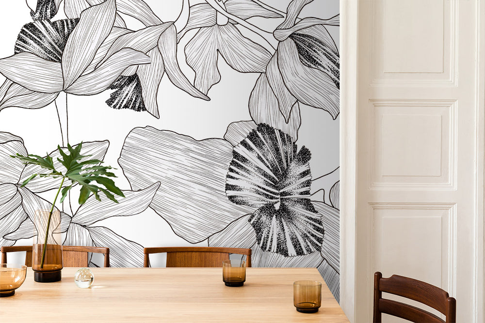 Night Blossom in Black & White Made to Measure Mural