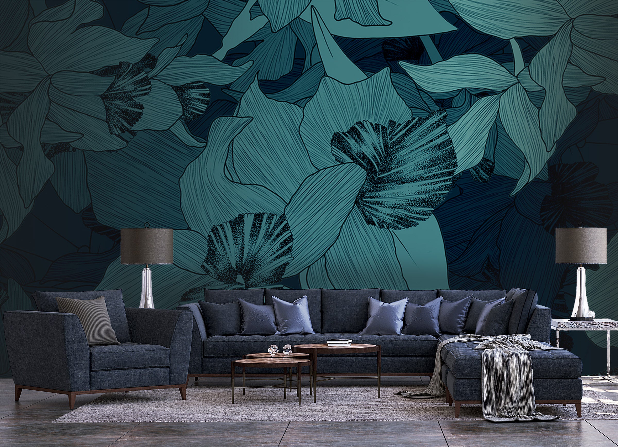 Image of Night Blossom in Monsoon Made to Measure Mural