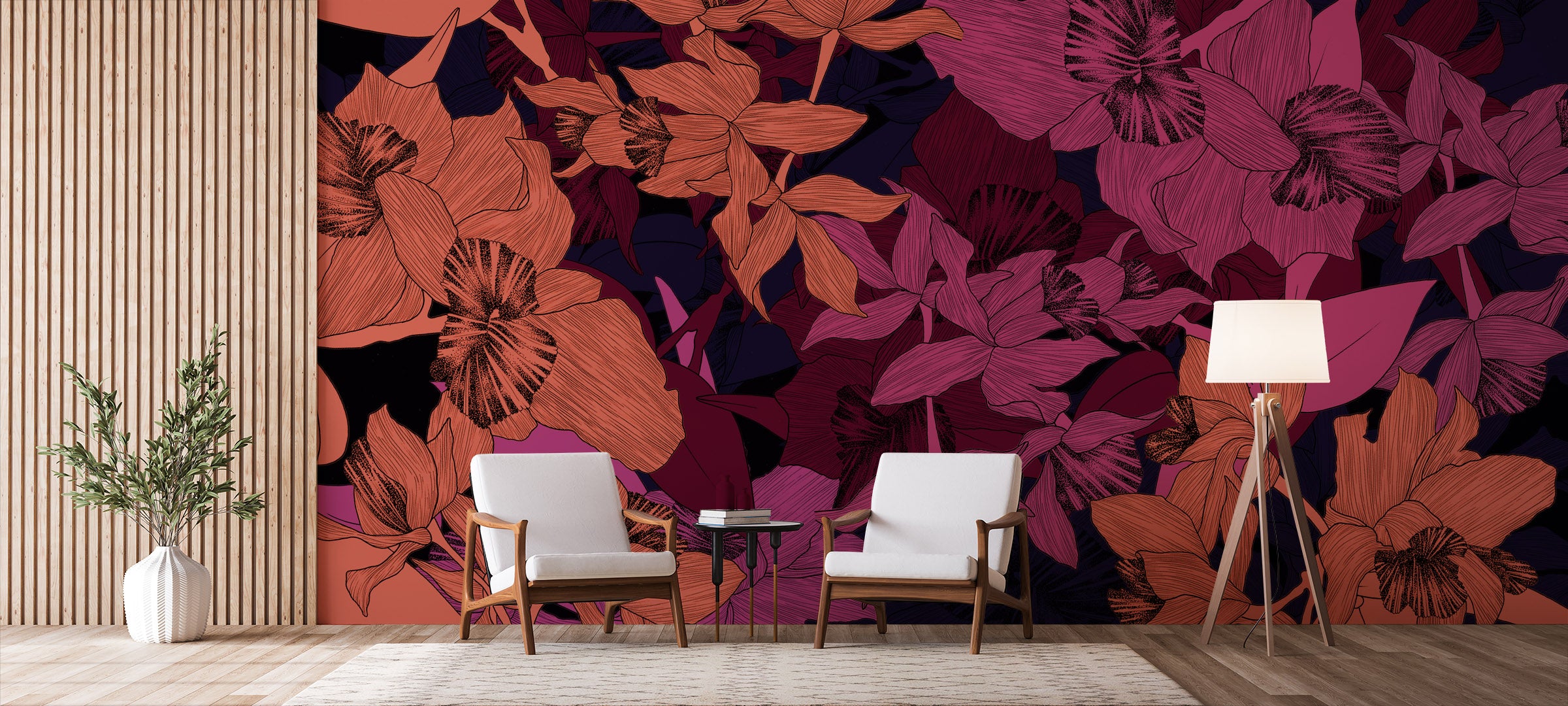 Image of Night Blossom in Sangria Made to Measure Mural