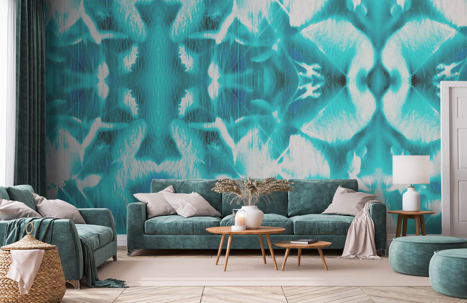 Plume in Teal Made to Measure Mural