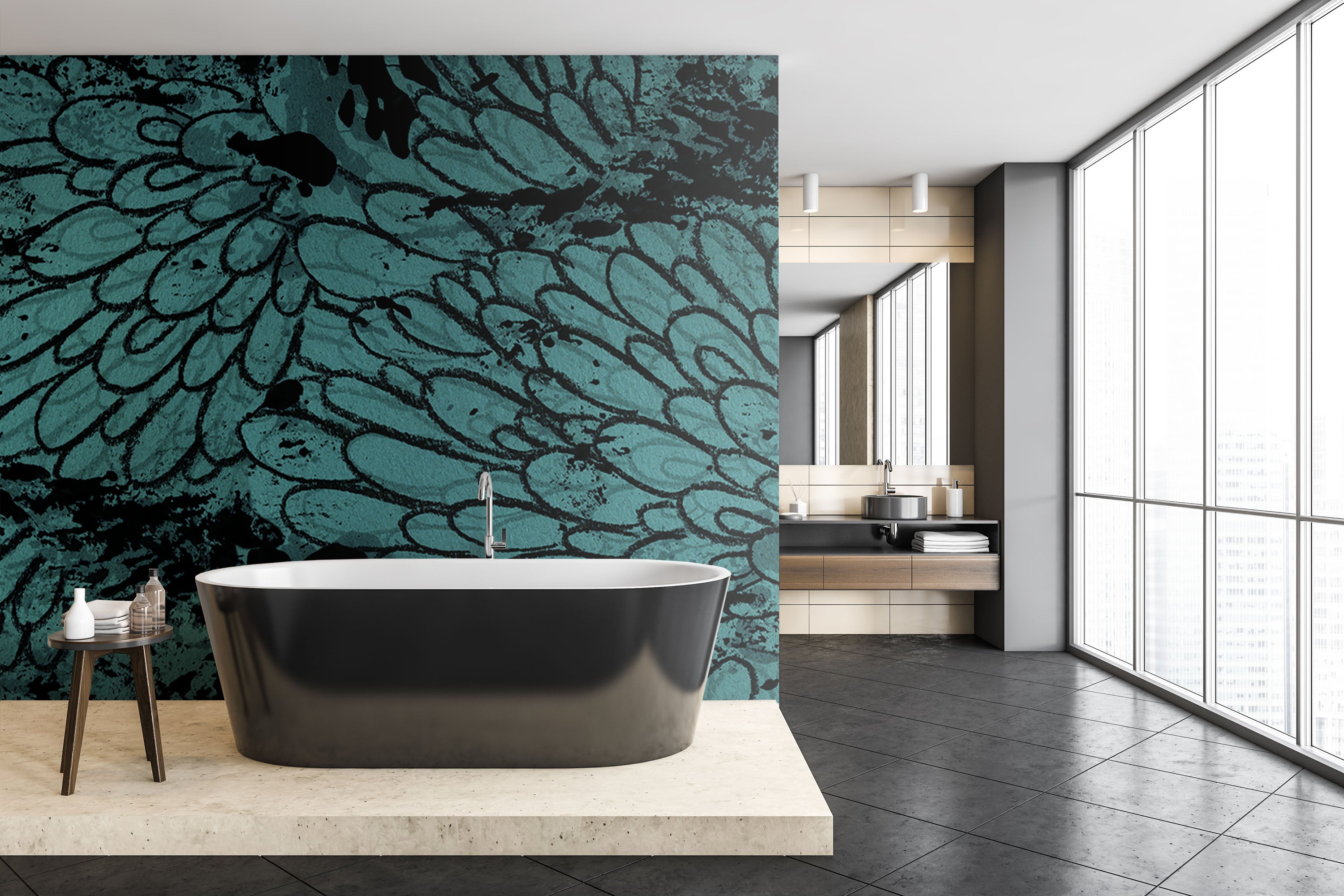 Image of Pompon in Teal Made to Measure Mural