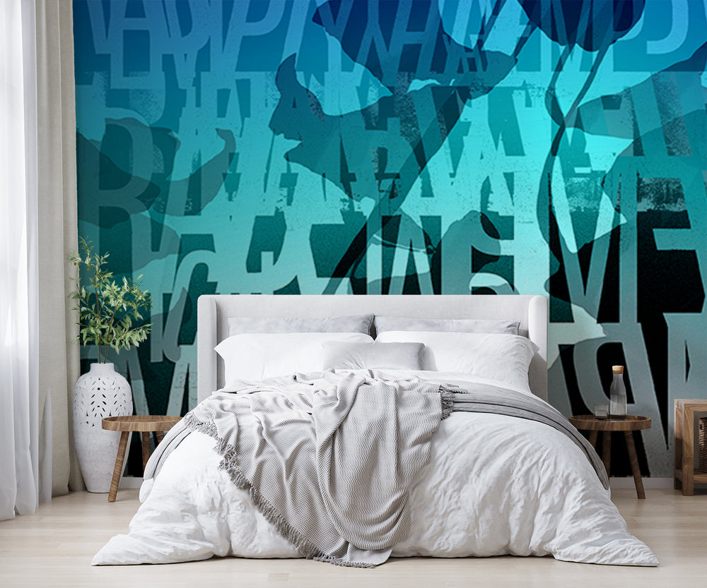 Reimagine in Cyan - Wallpaper Mural - Quick Ship