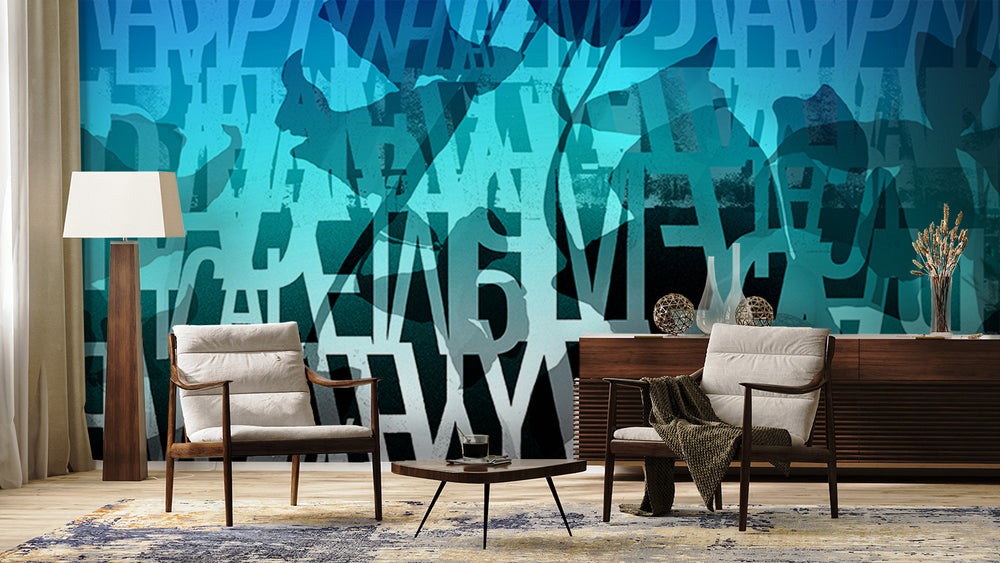 Reimagine in Cyan - Wallpaper Mural - Quick Ship