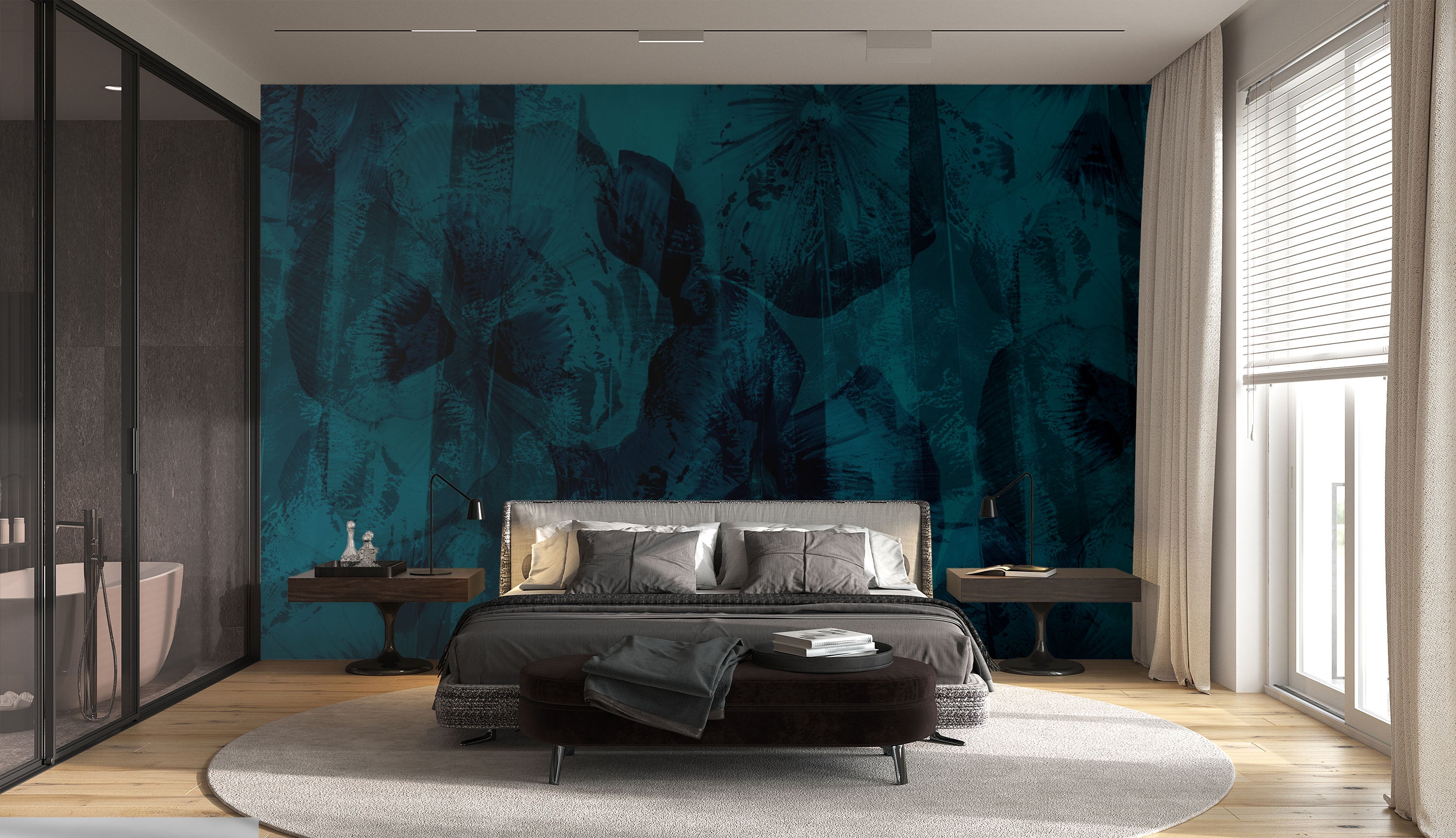 Image of Roselle in Dark Teal Made to Measure Mural