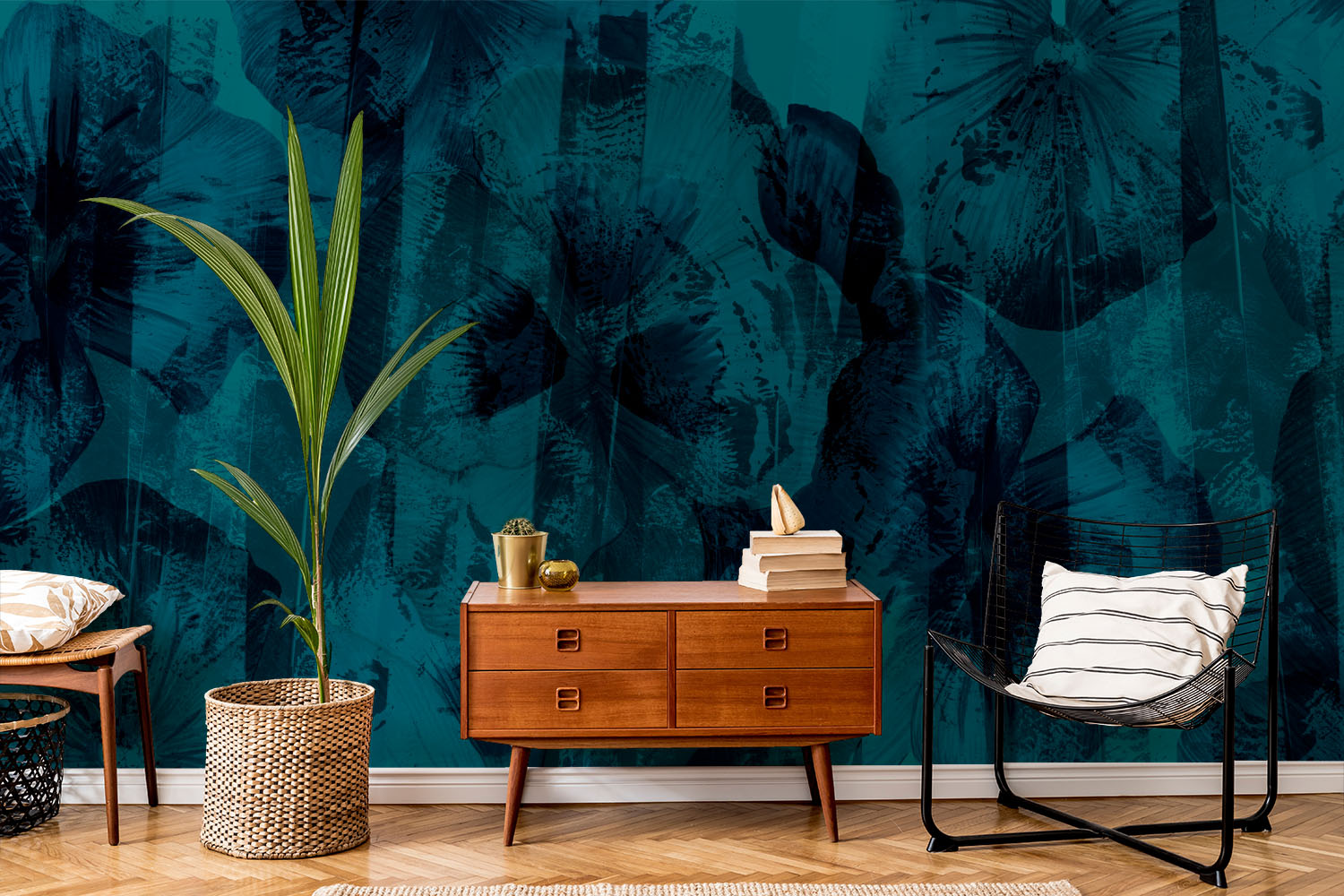 Image of Roselle in Dark Teal Made to Measure Mural
