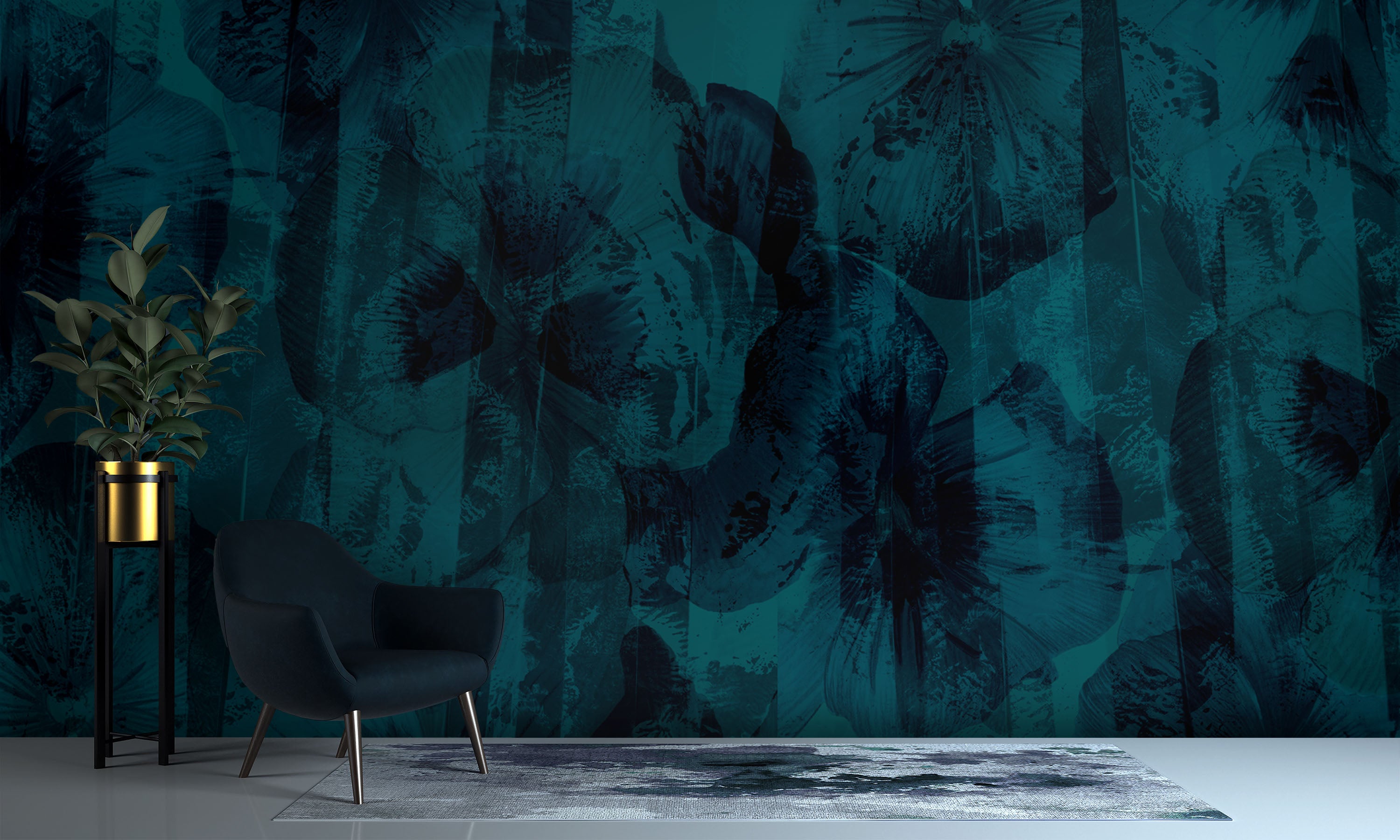 Image of Roselle in Dark Teal Made to Measure Mural