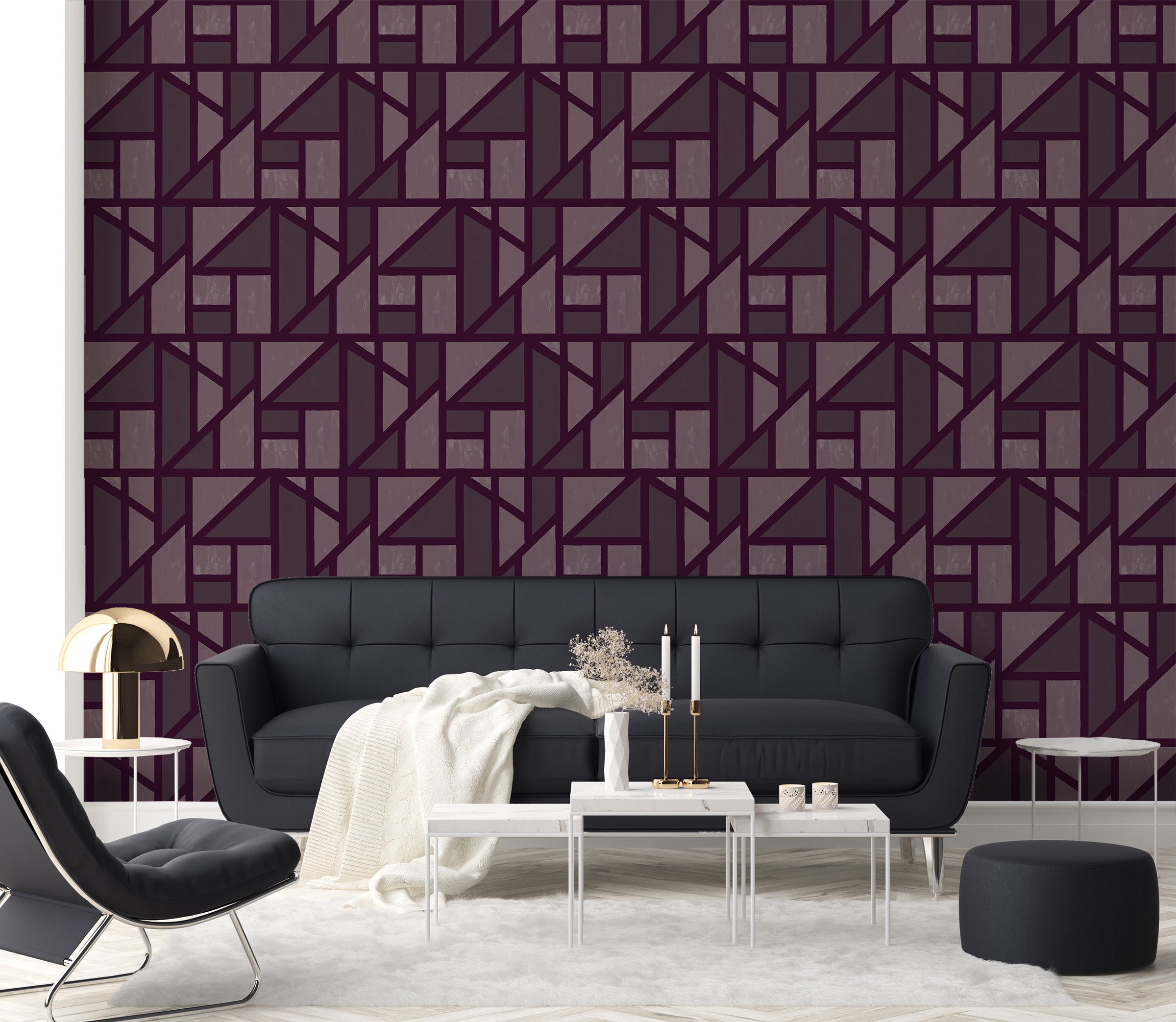 Image of Tangram in Aubergine - Quick Ship - Wallpaper