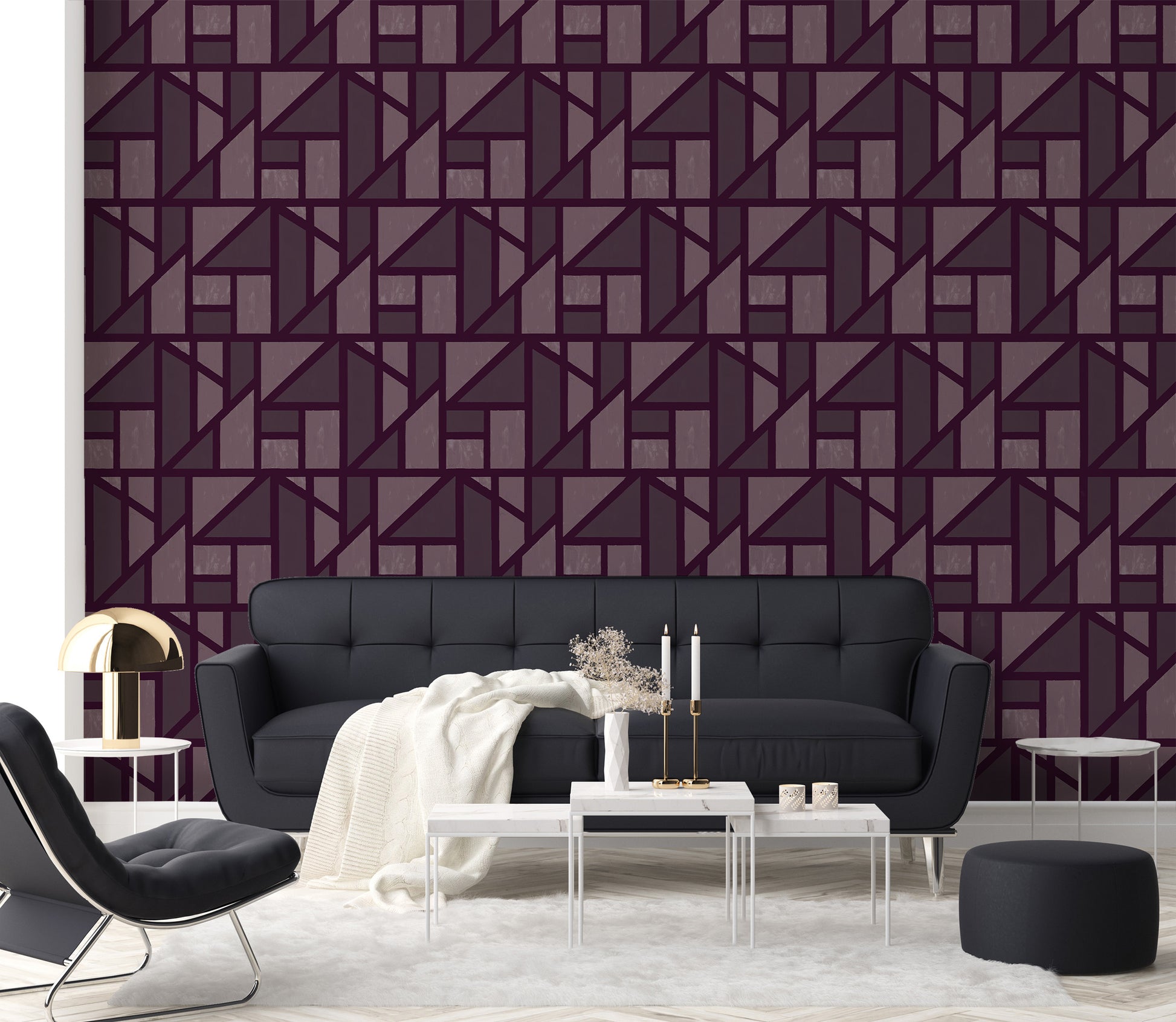 Tangram in Aubergine - Quick Ship - Wallpaper