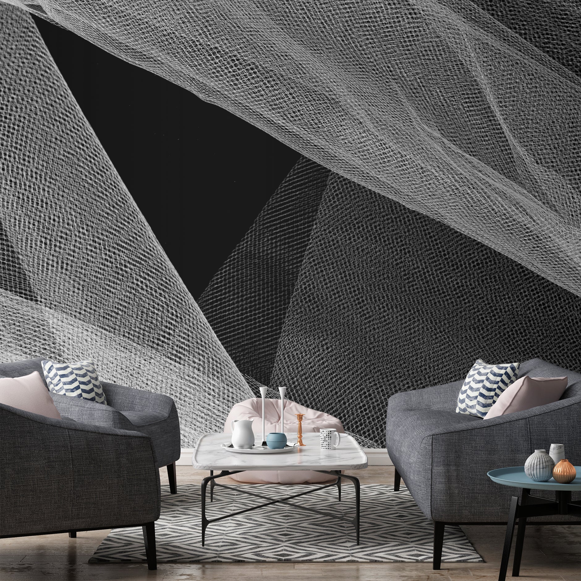 Image of Tulle Noir et Blanc Made to Measure Mural