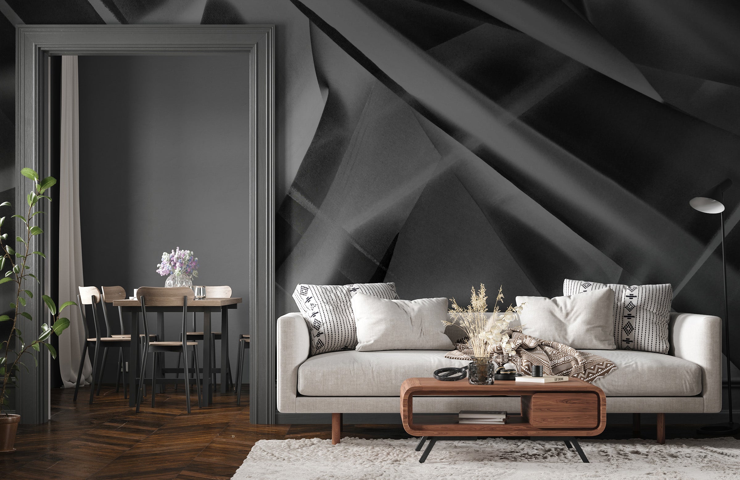 Image of Voile Moderne Gris Made to Measure Mural