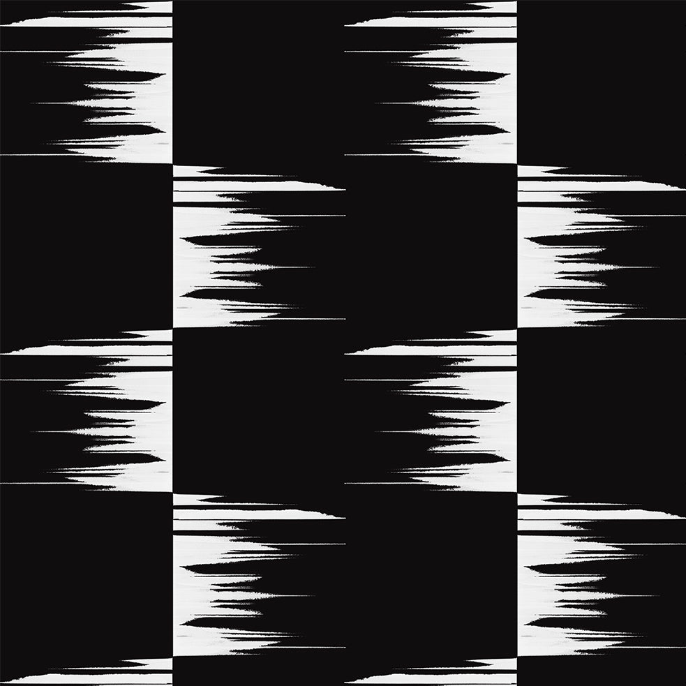 STONE TEXTILE FRINGE CHECK IN WHITE ON BLACK
